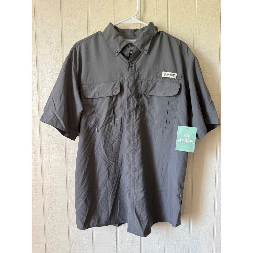 Magellan Outdoors Mens Fish Gear Short Sleeve Fishing Shirt Gray Relaxed Small